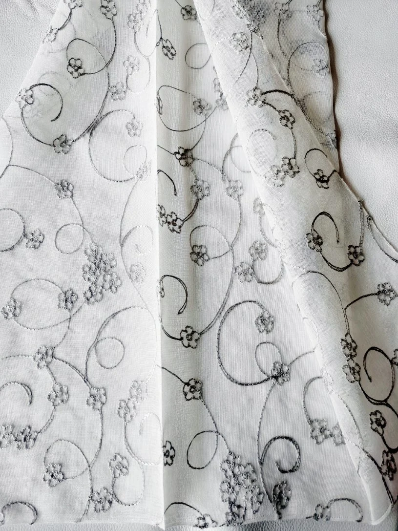 Button Flower Design Dolly Sheer Embroidered Curtain