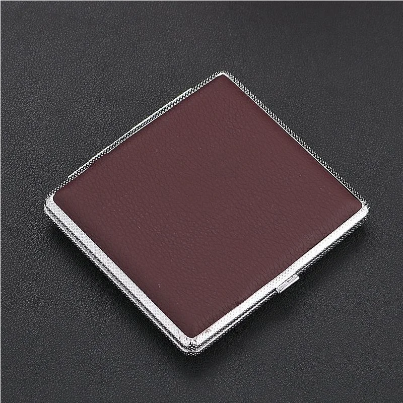 Ea224 Luxury Leather Cigarette Cases Flip Top Hard Portable Custom Brand Metal Protective Waterproof Silver Metallic Stainless Personalized Cigarette Case