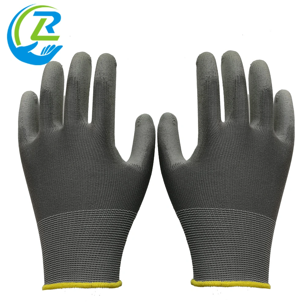 Safety Work Grey PU Work Gloves Palm Coated Workplace Safety Supplies