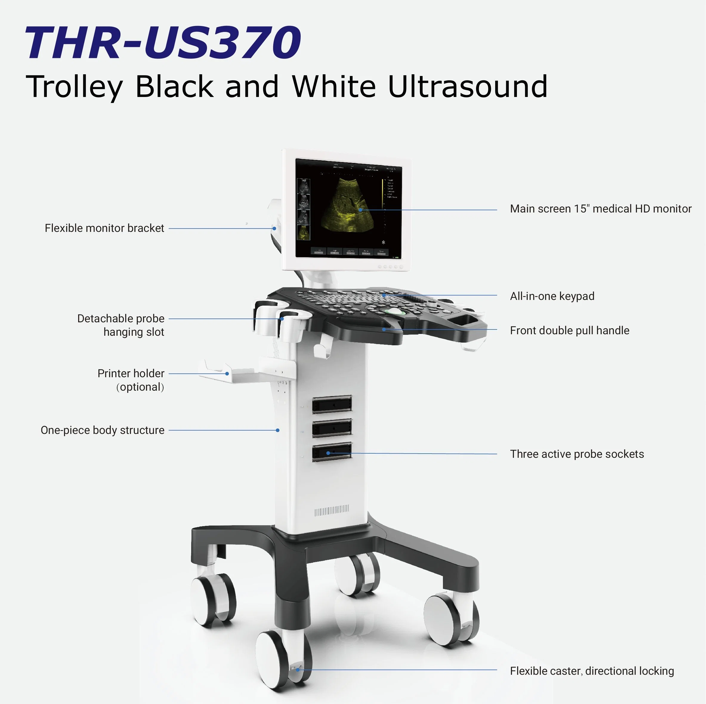 Carro Negro y Blanco aparato de ultrasonido sistema de diagnóstico ultrasónico