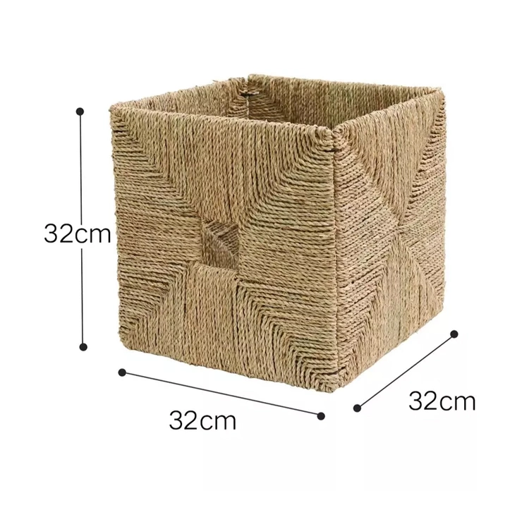 Best Selling Hand Woven Folding Seagrass Basket Handmade Square Storage Basket