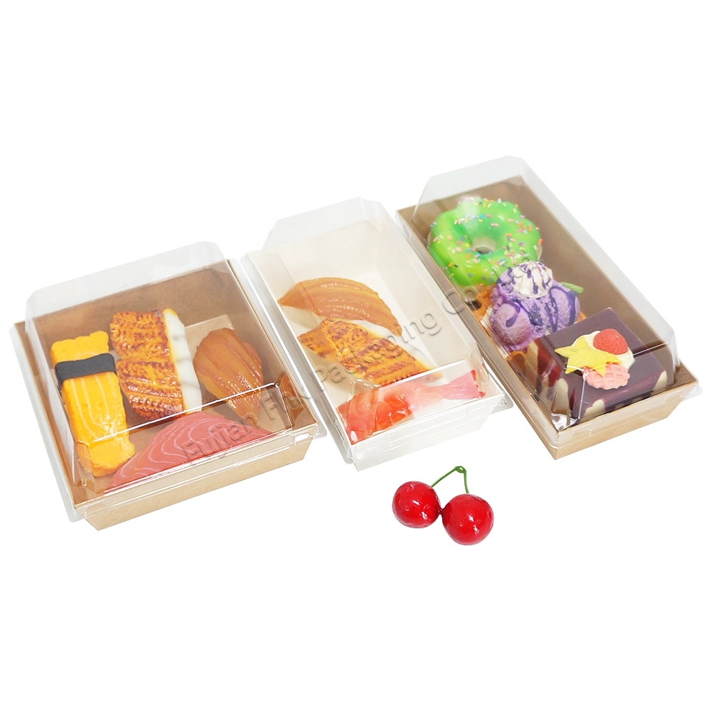 Brown/White Kraft Paper Disposable Sushi Container Food Packaging Box Sandwich Paper Box with Anti Fog Pet Lid