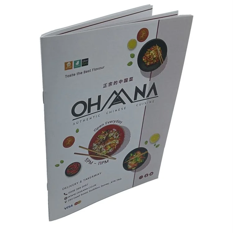 High quality/High cost performance  Cheap A5 Full Color Custom Food Menu Brochure for Booklet Folded Printing