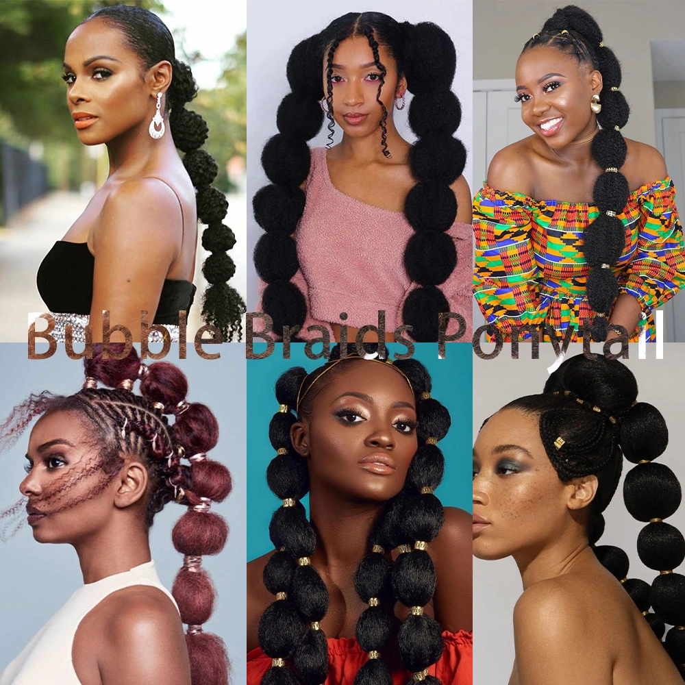 Afro Drawstring Lantern Ponytail Hairpiece False Marley Kinky Braids Bubble Synthetic Hair Ponytails Extension