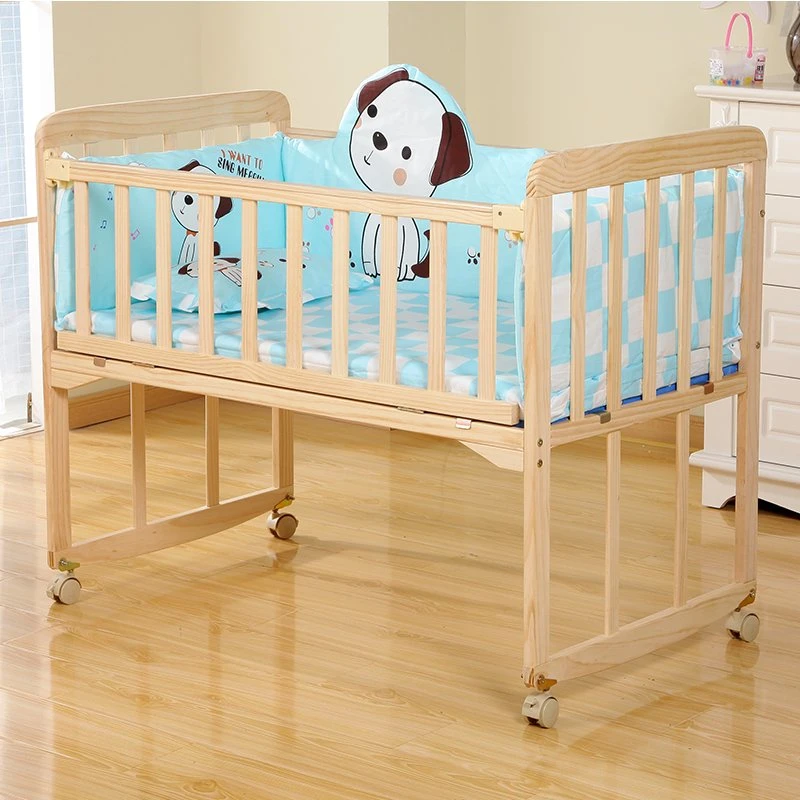 Solid Pine Foldable Infant Bed Multifunctional Wood Baby Crib