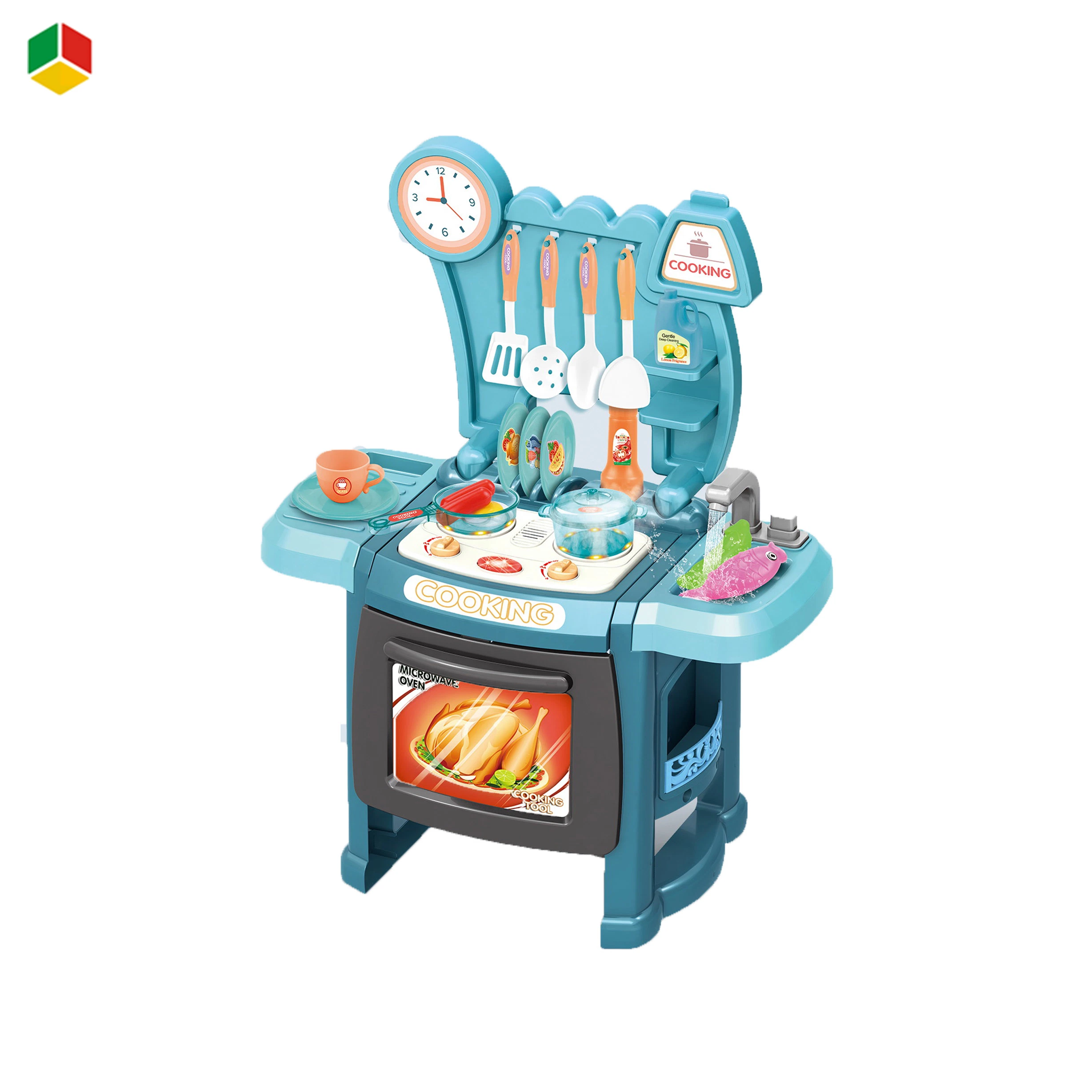 QS Kids Educational Pretend Play House Kitchen Set Role Learning Plastic Children Play Toy with Light Sound