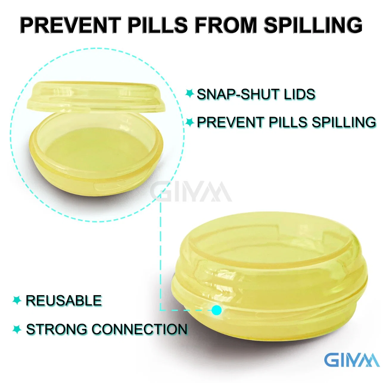 Daily Round, Portable on-The-Go Pocket Pharmacy, Pill Box, Organizer and Vitamin Containers, Snap Shut Lids, Perfect for Traveling