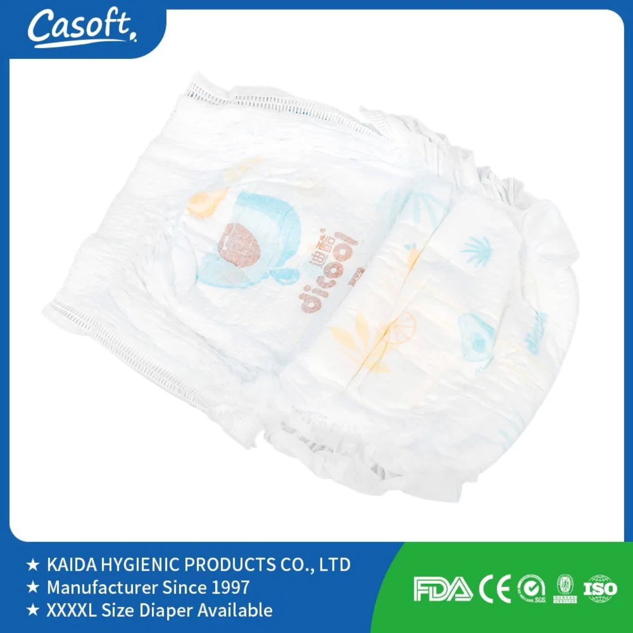 Casoft Cloth-Like Film Breathable Non-Woven Fabric High Absorption Dry Surface Super Thin Old Children Baby Diaper Pull up Pants Manufacturer for Germany Russia