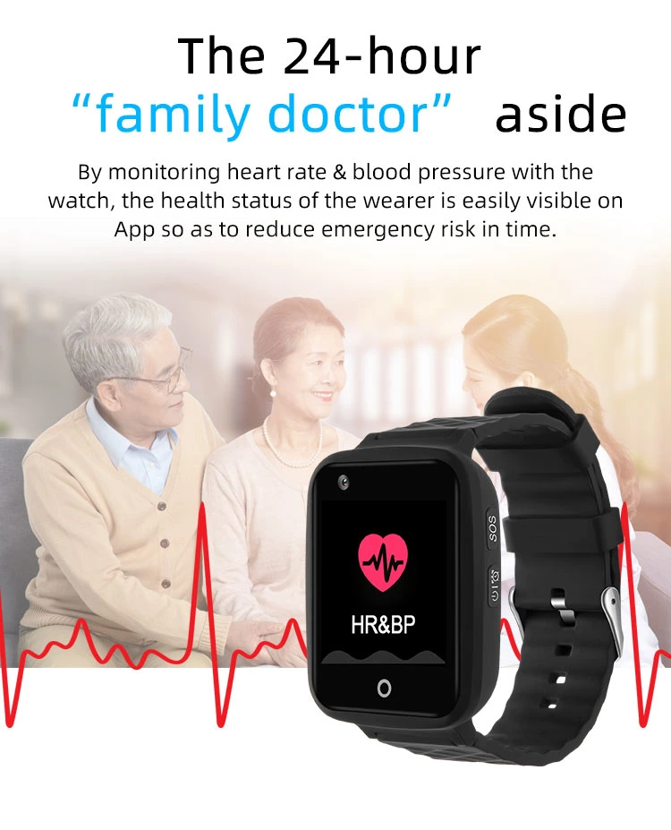 Heart Rate and Blood Pressure Detection 4G GPS Tracker V46 Medicine Reminder 1.54&rdquor; Touch Screen Camera Voice Talk Tracking Watch