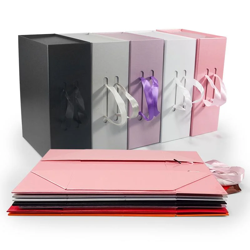 Folding Color Boxe High-End Cardboard Paper Magnetic in Flat Packaging Wedding Dress Gift Box Packing Custom with Ribbon