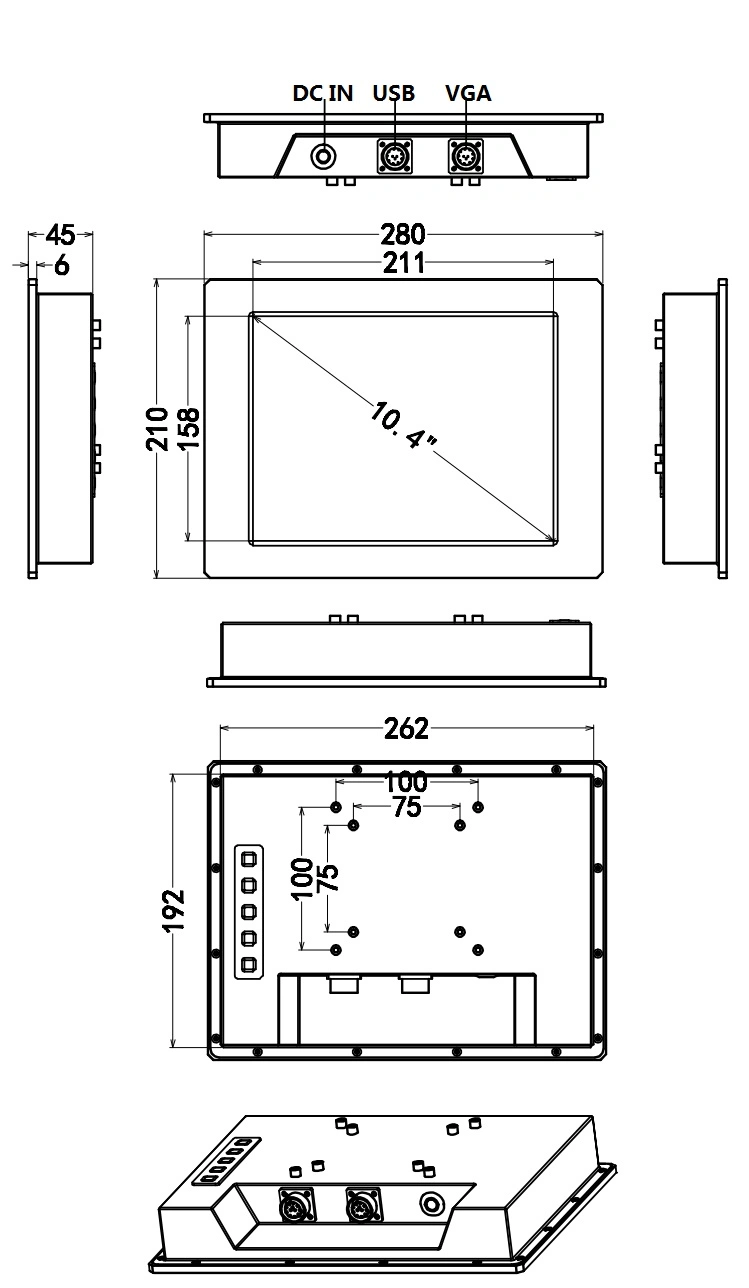 IP67 de 10,4 pulgadas el polvo y resistente al agua Industrial de exteriores Pantalla LCD táctil de la temperatura con una amplia