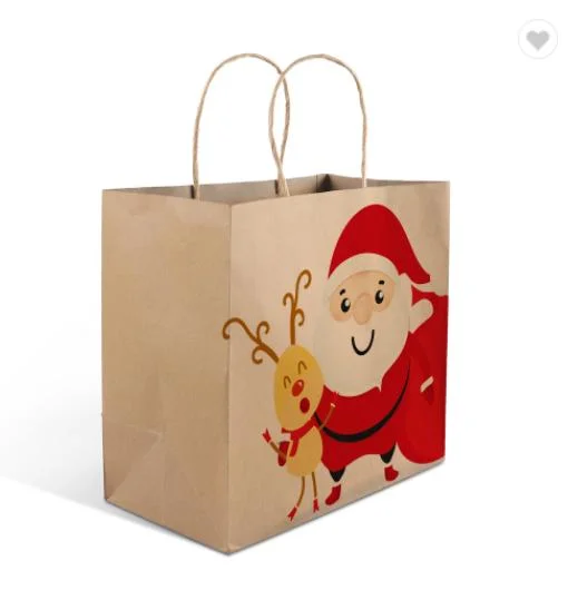 La promotion de gros petite poignée de papier kraft brun Shopping sac d'Emballage de cadeau pour Noël