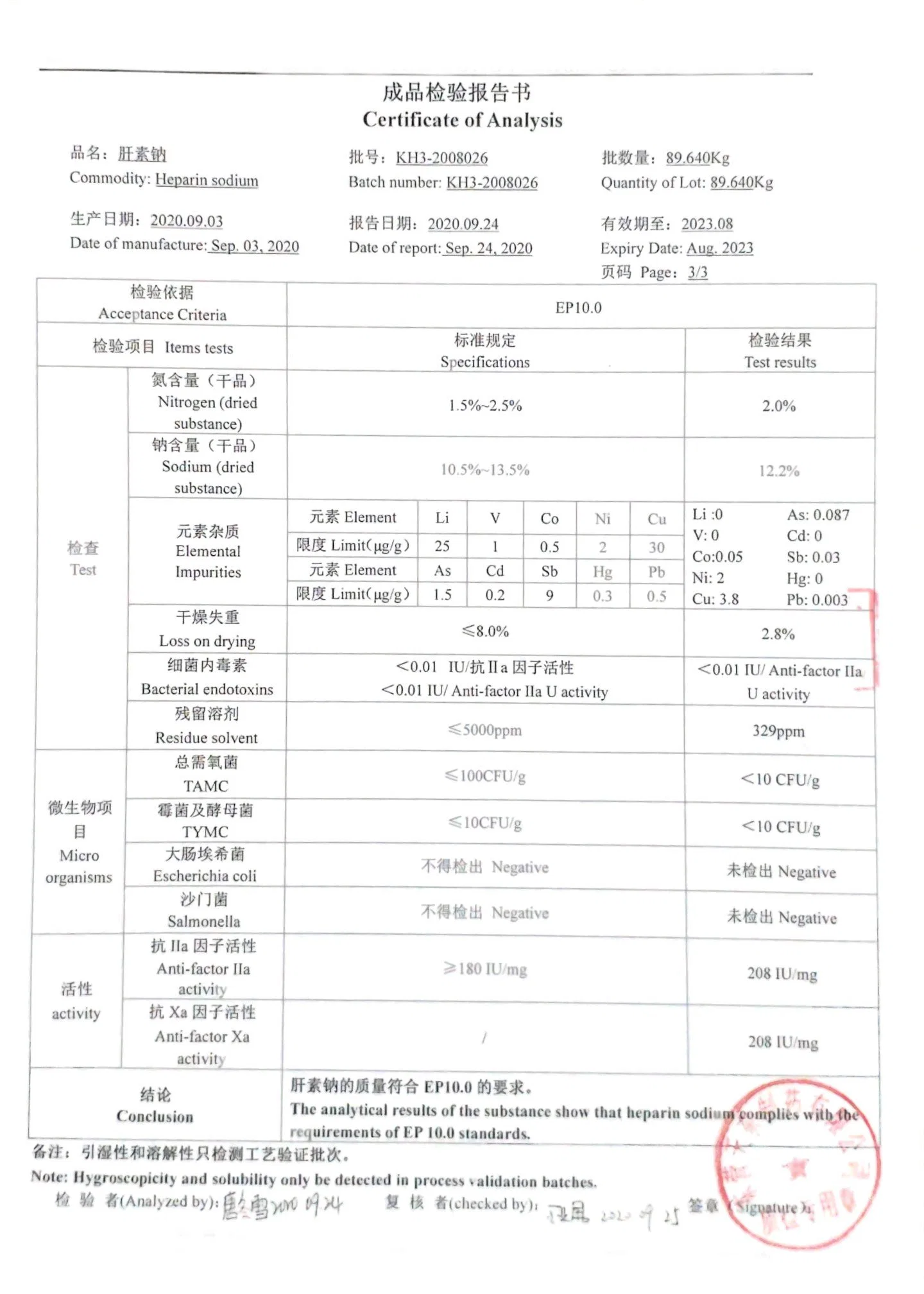 High Purity Factory Supply Heparin Sodium with Best Price CAS: 9041-08-1