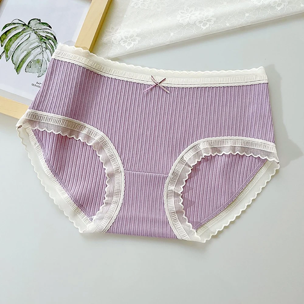 Sous-vêtements femmes's Rib dentelle de coton Edge Triangle des filles Panty nouveau confortable pantalon élastique des mémoires des étudiants de haut niveau de la taille moyenne culotte des filles