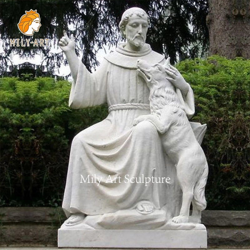 Life Size Outdoor White mão esculpindo Stone White Marble Saint Francis Sculpture