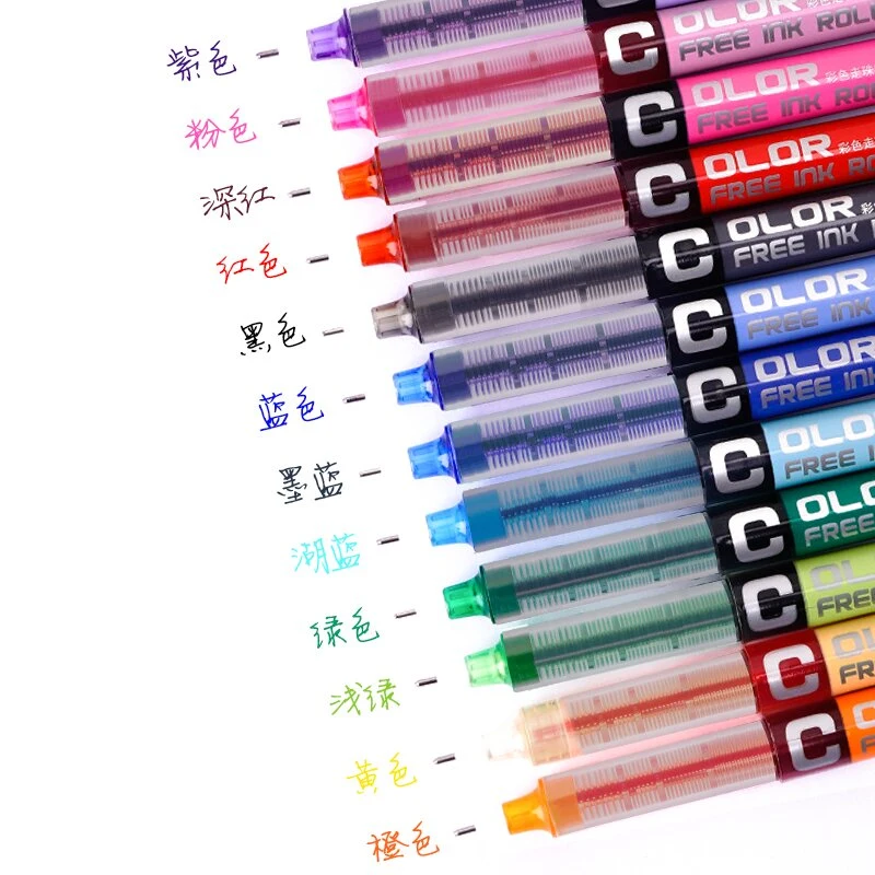 Los suministros escolares Snowhite bolígrafo de tinta líquida Dybase 12 colores, Ss Punta extrafina 0.5mm diarios para escribir, dibujar y dibujar. Lápiz azul