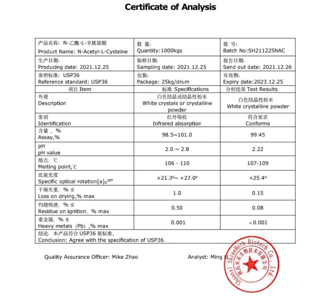 N Acetyl L Cysteine de alta calidad para la venta