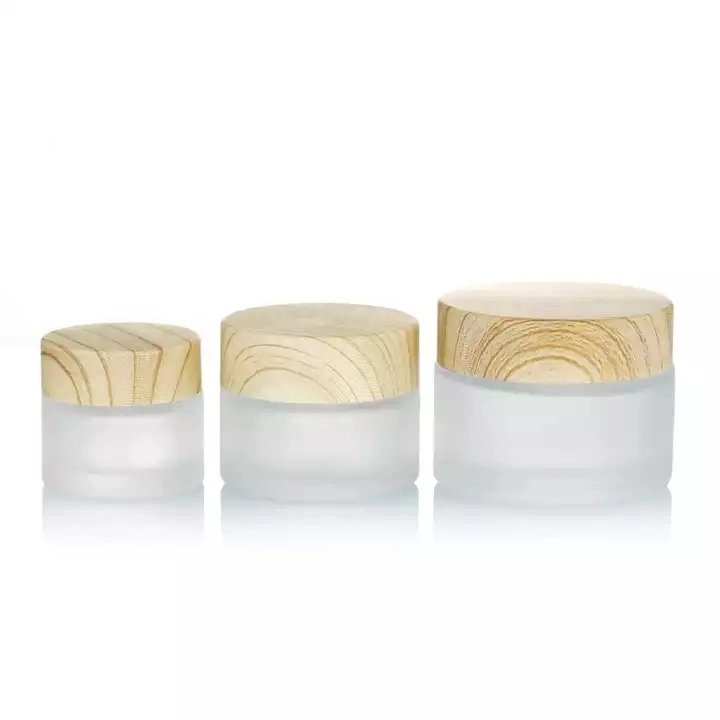 5g 10g 15g 20g 30g 50g Luxury Frosted Face Cream Jar Cosmetic Packaging Glass Cream Jars with Bamboo Color Lid