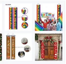 Feliz Fiesta de Navidad Decoración Banner Gay orgullo Lgbtq la bandera de la puerta de arco iris cuerpo colgando de la pared de Navidad Banner porche firmar banderas rojas para interior Puerta de entrada al aire libre