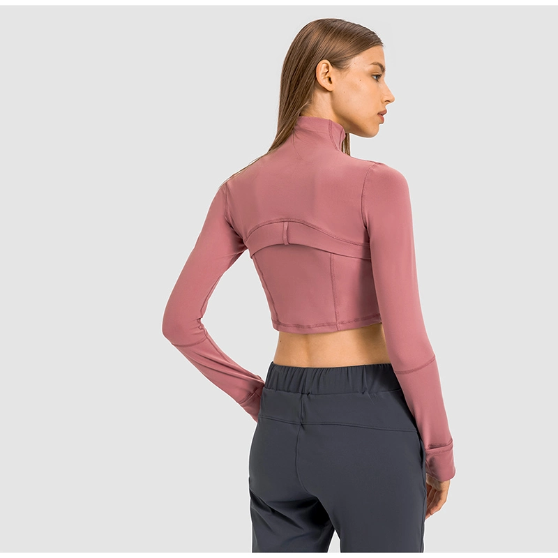 Nouvelle arrivée Femmes Entraînement Vestes à manches longues coupées Fermeture éclair Léger Pull-over Athlétique Yoga Course Tops