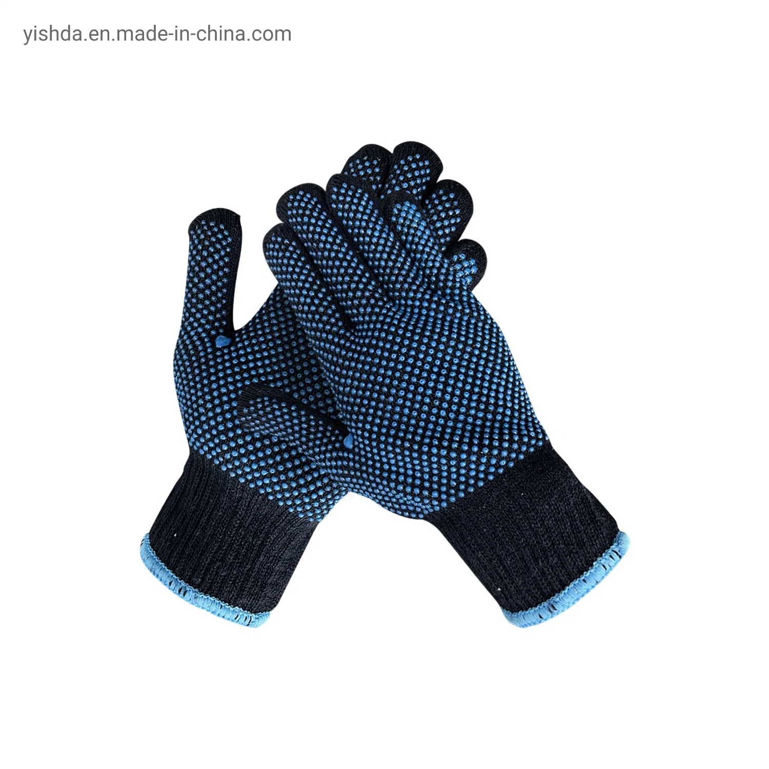 Doble 2 lados Azul oscuro hilo de algodón punto PVC punteado Guantes