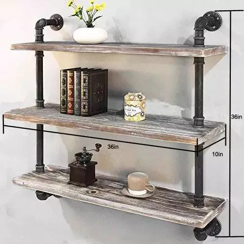 3-Shelf Pipe Furniture Metal Steel Iron Modern Industrial Bookcase Bookshelf Wall Mounted Kids Wooden Book Shelf