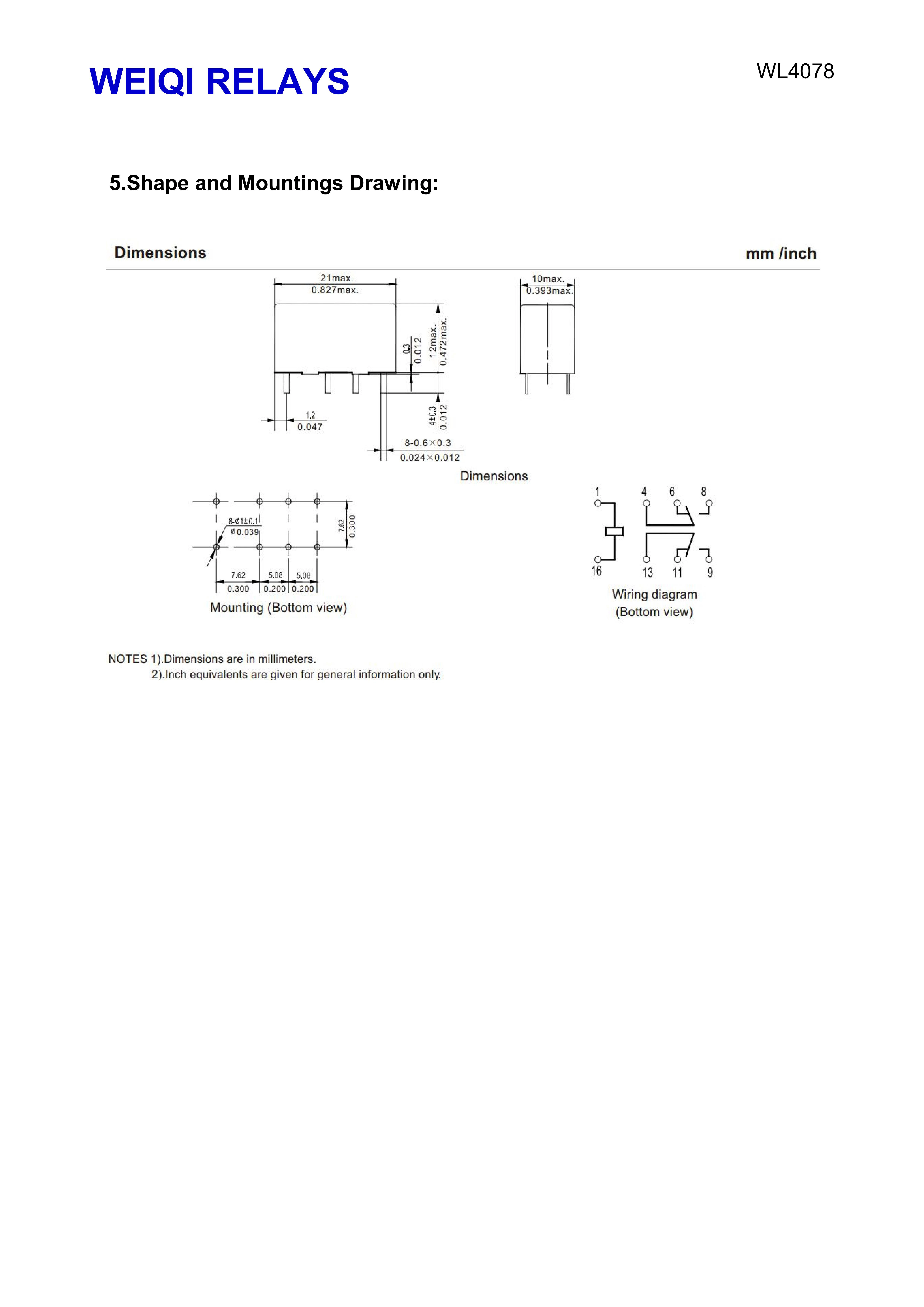 Subminiature Wqe Communication Relay Wl4078-S-209d 1A/3A Suit for Household Appliance/Automotive System/Remote Control