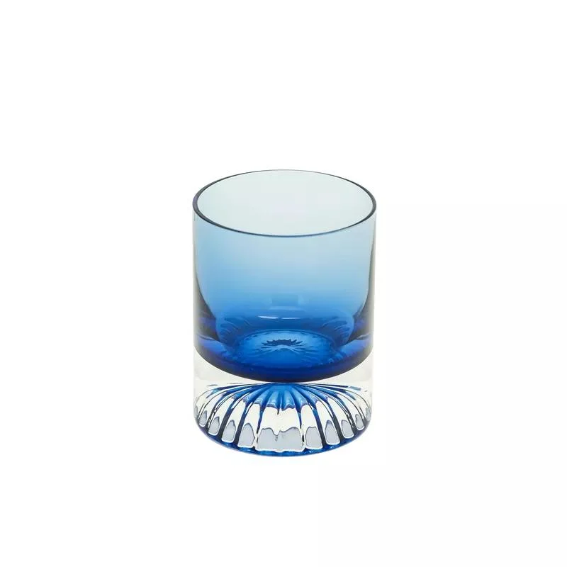 Lead Free Crystal Old Fashioned Blue Colored Heavy Base Rock Glass Whiskey