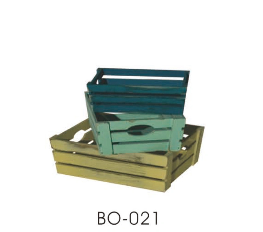 Wooden Craft Storage Basket with Strip Design and Handle
