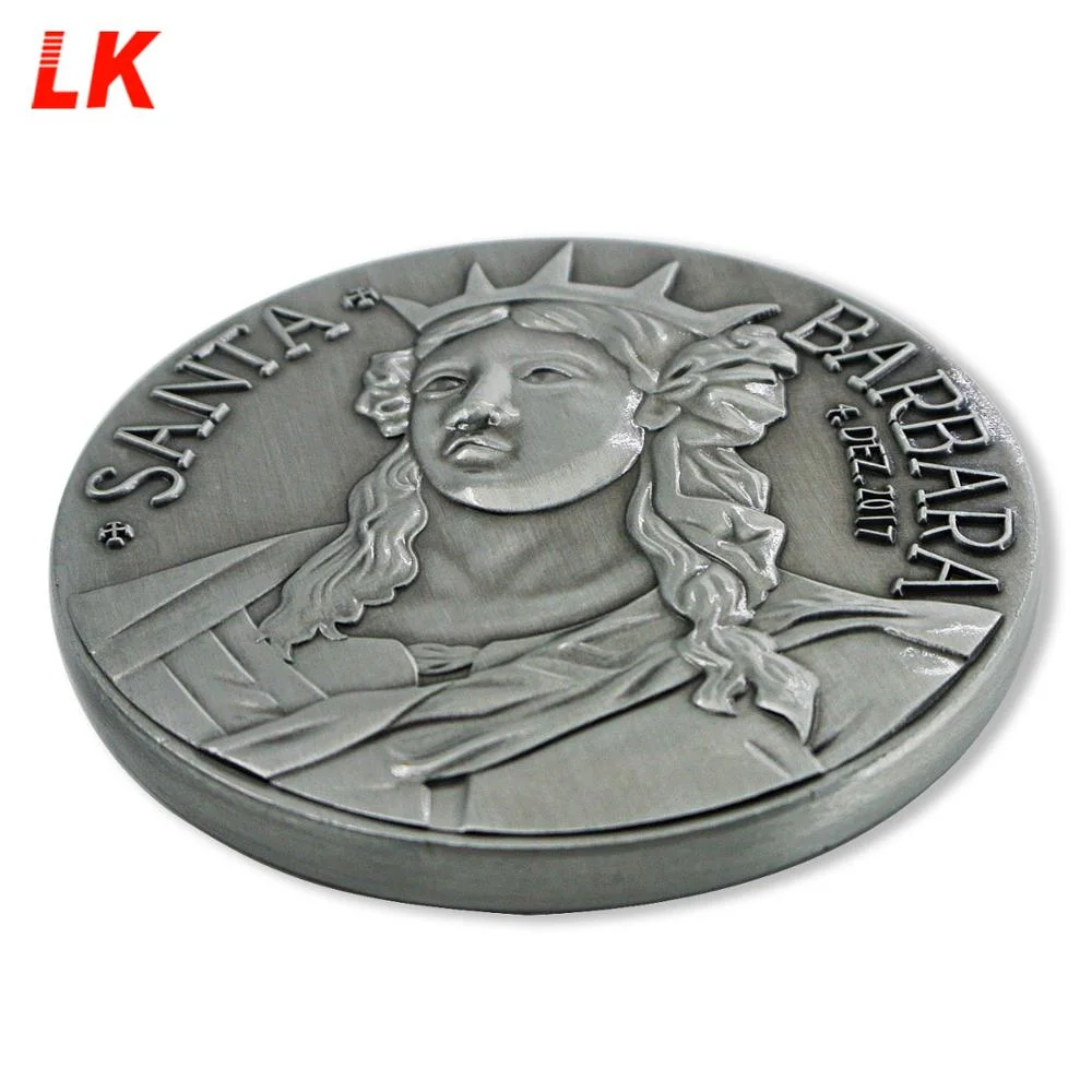 Gift Create Custom Design Round Shaped Antique Silver Soft Enamel 3D Coins