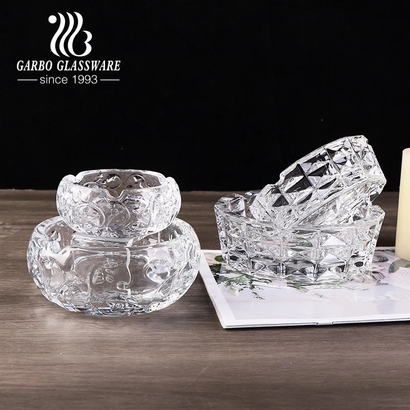 Luxury 6 Inch Glass Ashtray Round Heavy Duty Glass Ashtray for Indoor and Outdoor Home Office Table Top Decoration High-End Engraved Glass Ashtray