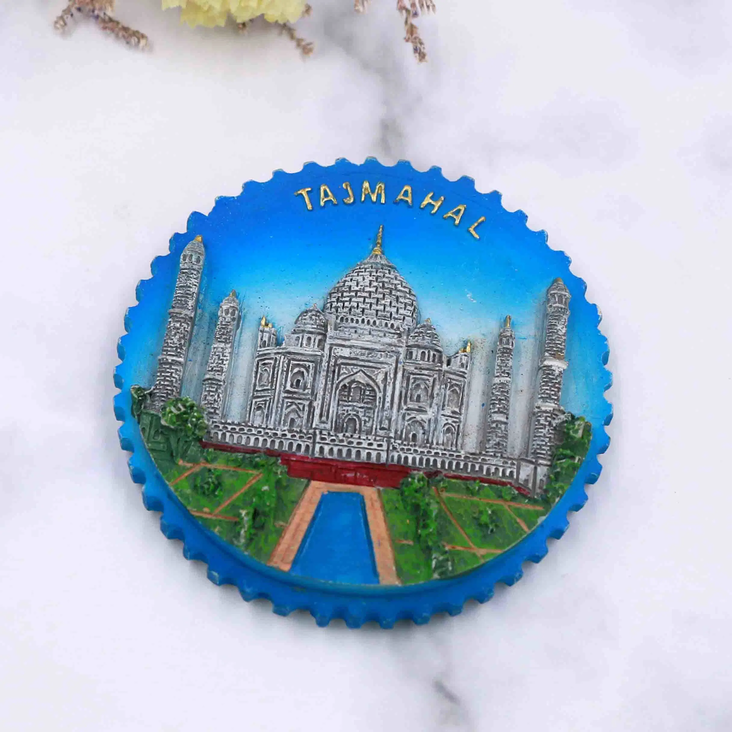 Recuerdo turístico de la India Taj Mahal, imán de nevera hecho a mano de resina personalizado para decoración del hogar y manualidades