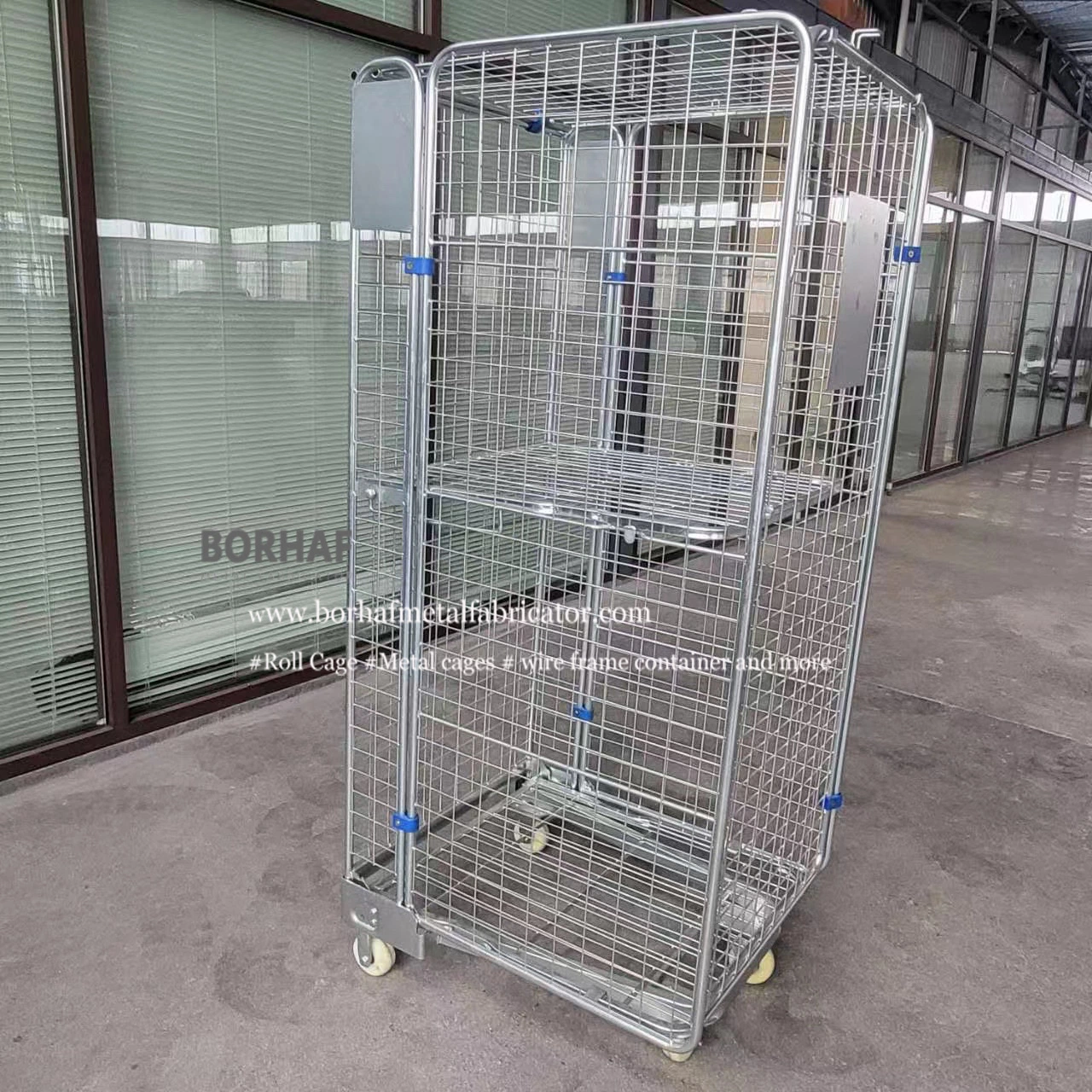 Customized 4 Sided Nesting Supermarket Portable Galvanized Foldable Steel Security Wire Mesh Roll Container