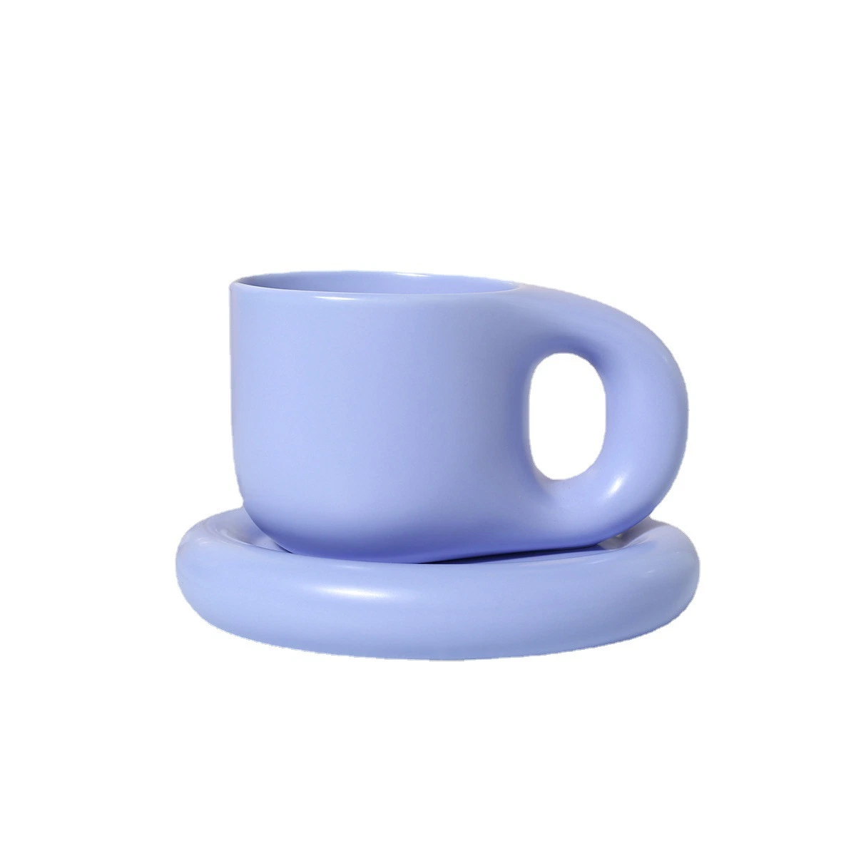 Wholesale New Arrival Macaron Color Funny Mugs Ceramic Coffee Cup and Saucer Set