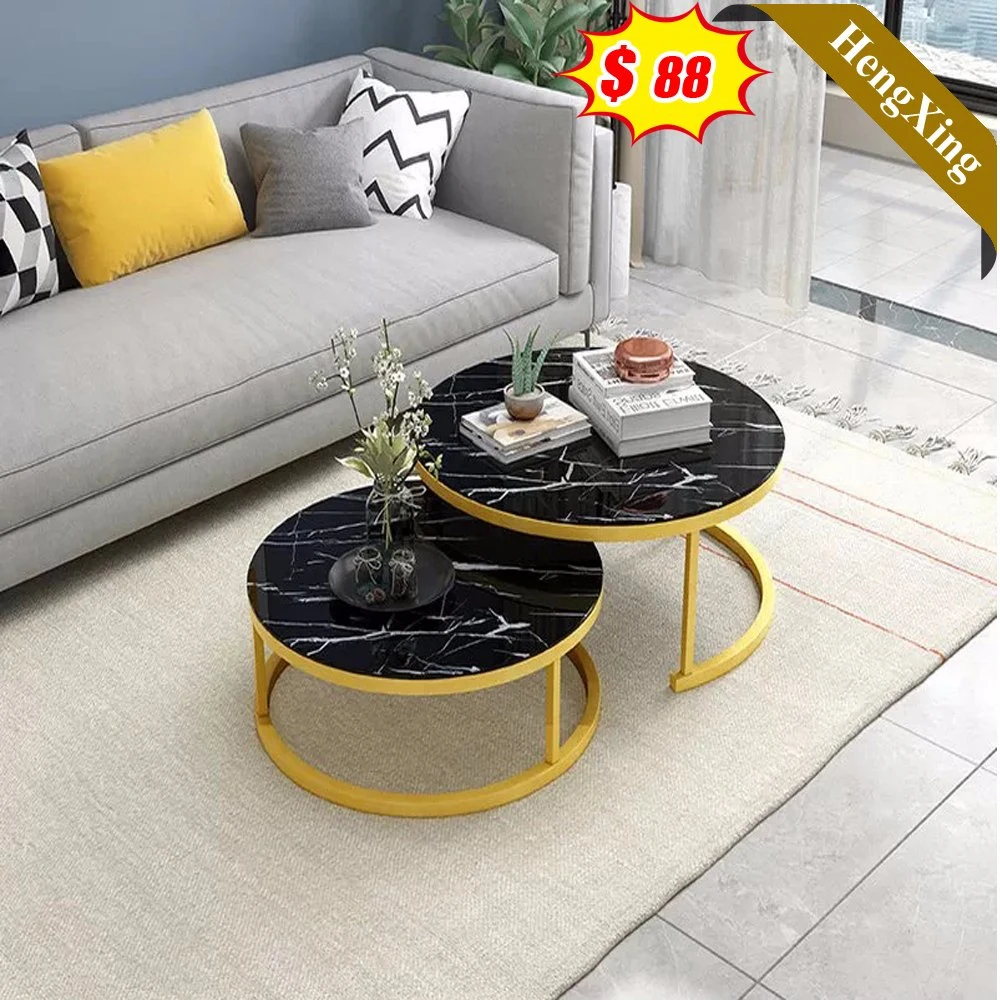 Modern Wooden Chinese Home Living Room Furniture with Metal Legs Round Coffee Table