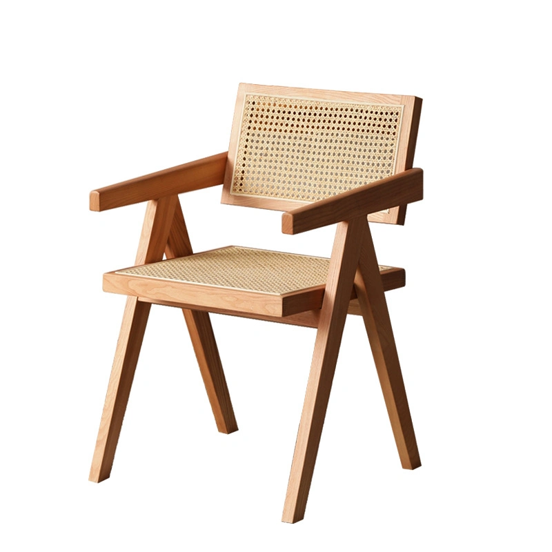 Chaise de salle à manger en bois massif de frêne avec dossier en rotin, design simple, fauteuil de restaurant, chaise de salle à manger pour café Chandigarh.
