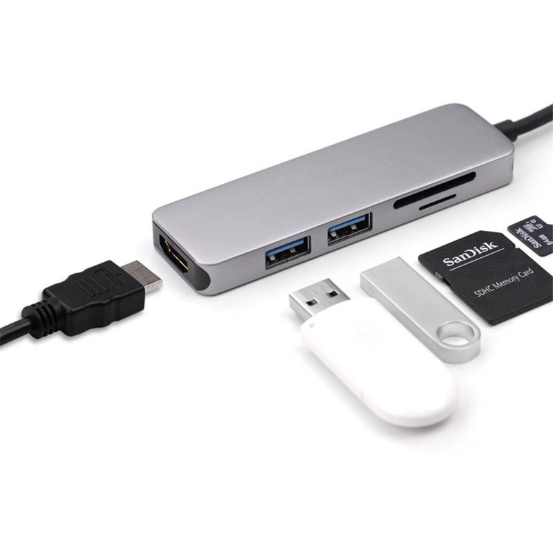 Hub Multi-Port tipo C com leitor de cartões SD HD 3.0USB 5in1