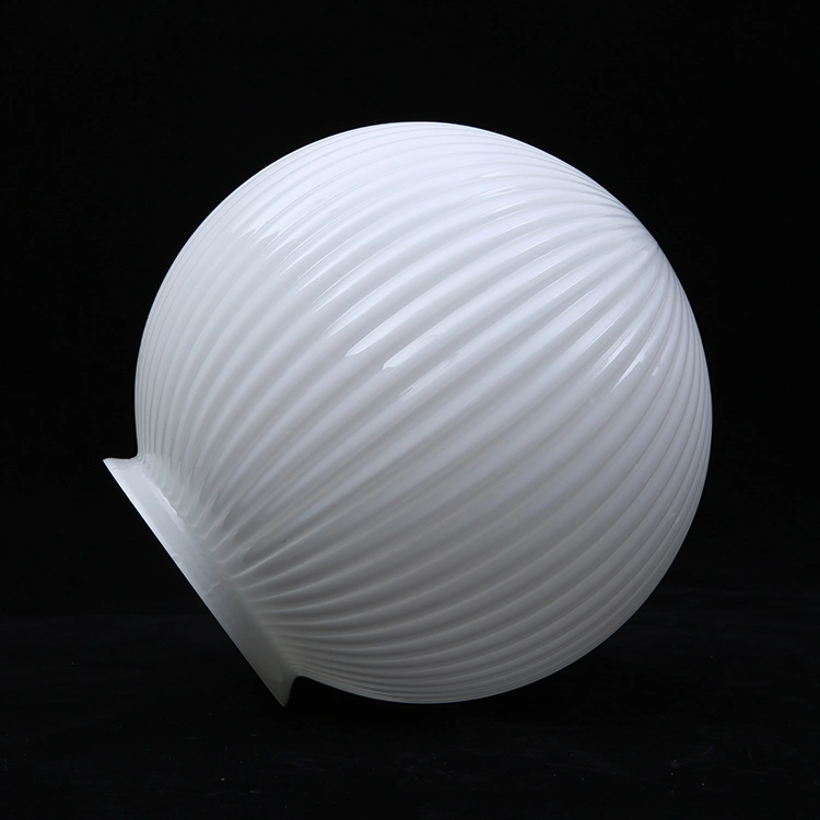 Mouth Blown Cheap Ribbed Glass Sphere Lampshade with Valgus Neck