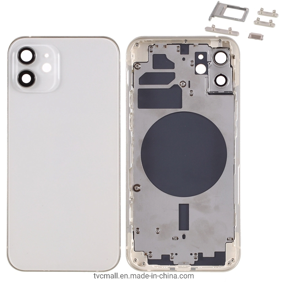 for iPhone 12 6.1 Inch Back Battery Housing Cover + Middle Plate Frame + Side Buttons Replacement Part (without Logo) (High Copy) - White