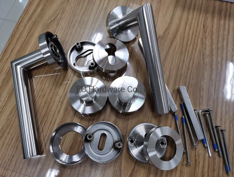 Stainless Steel Round Rosette Tube Wooden Door Hollow Lever Handle