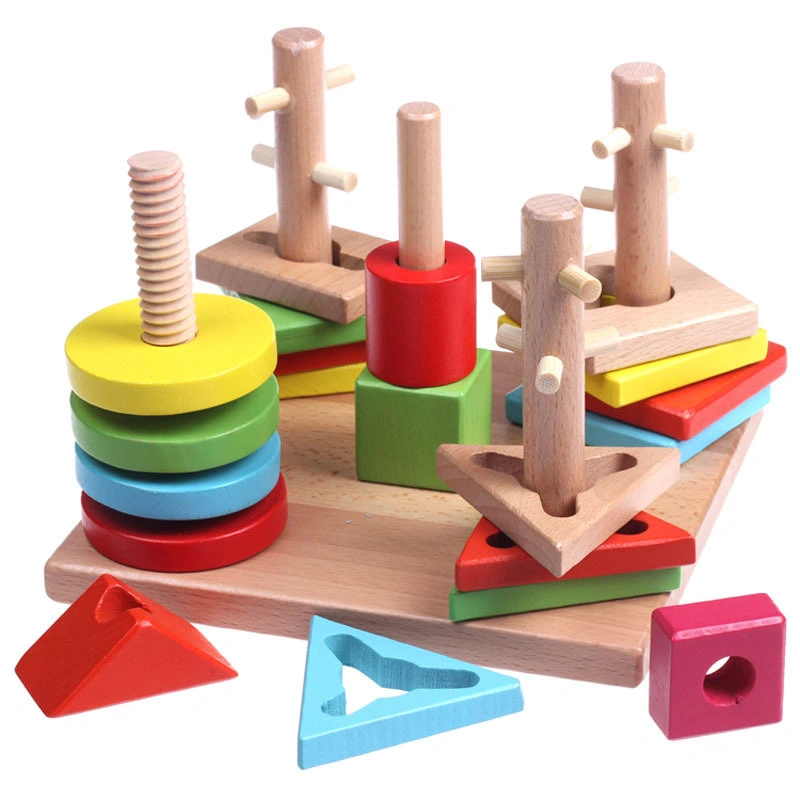 Christmas Geometric Shaped Column Match Blocks Intelligent Educational Wooden Toy