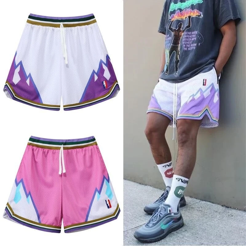 Embroidery Throwback Vintage Retro Men`S Basketball Shorts with Pockets