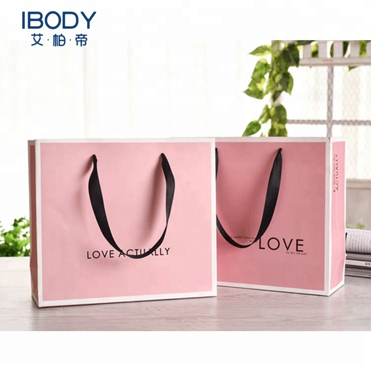 Custom Design Luxury Gift Packaging FSC Certified Hand Art Paper Bag with Ribbon Handle for Cosmetics Makeup Beauty Packing