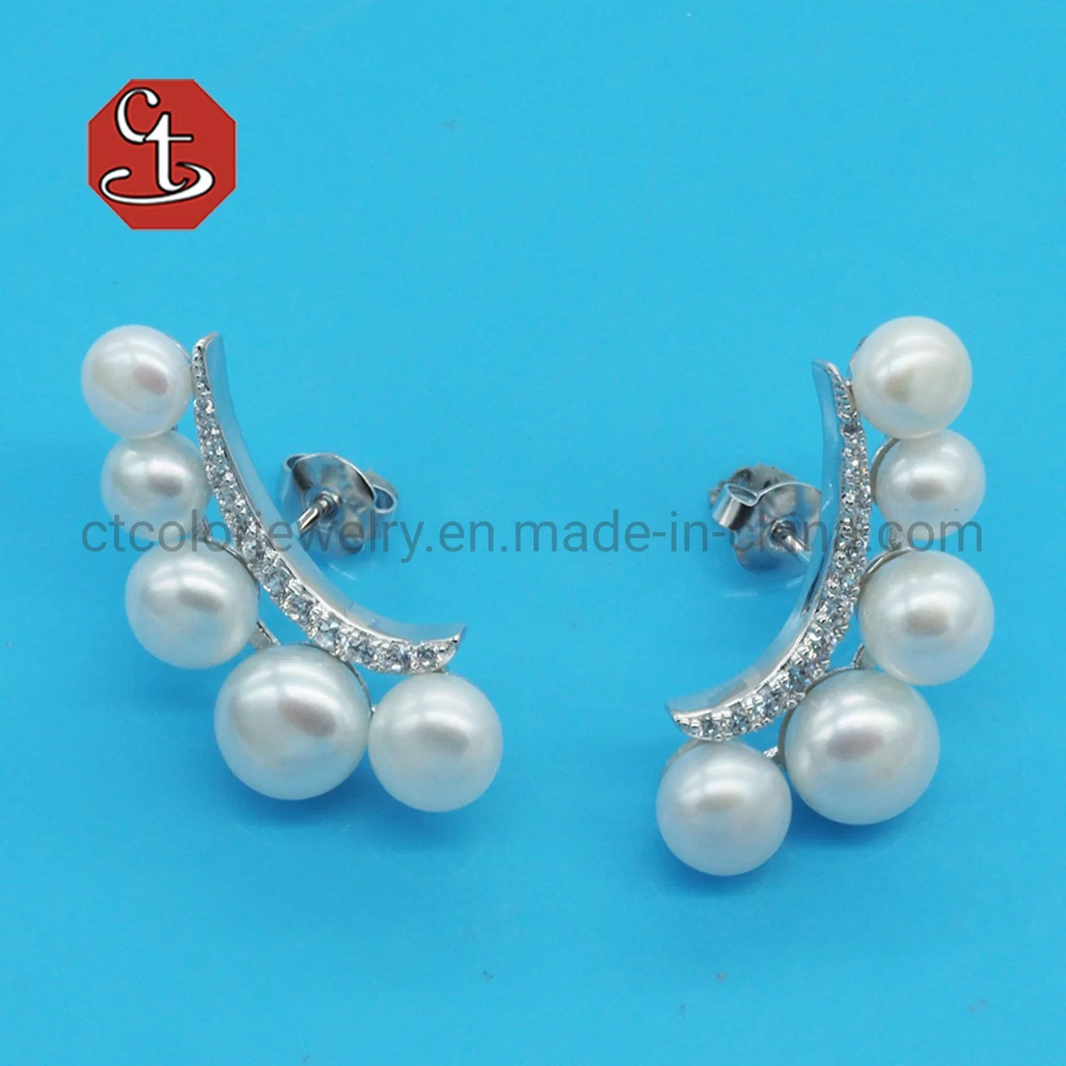 925 Sterling Silver or Brass Natural Pearl Stud Earrings Freshwater Pearl Jewelry