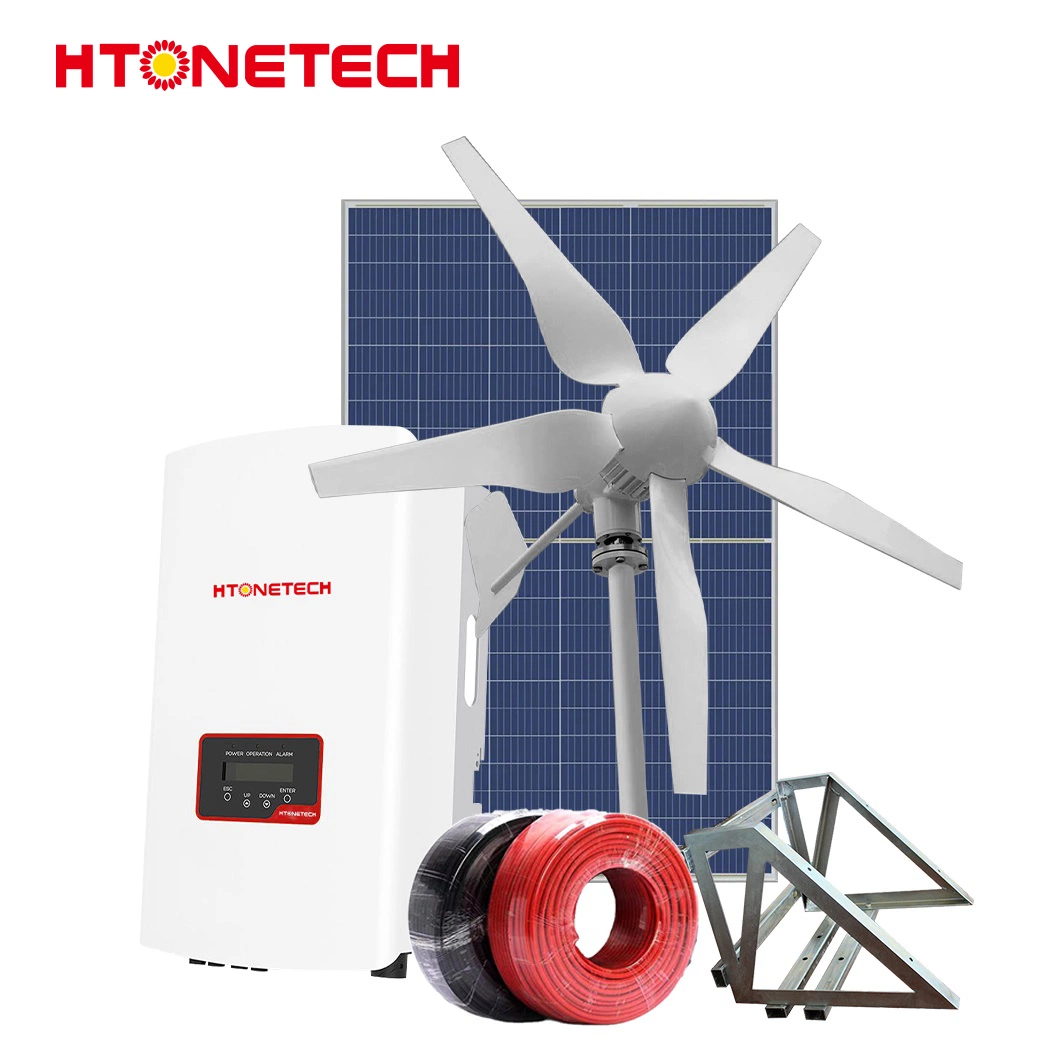 Htonetech China Monocrystalline Solar Panel 350W Suppliers 5kw 10kw 25kw 30W 40kw 5 Kw on Grid Solar Power System with Compact Wind Generator