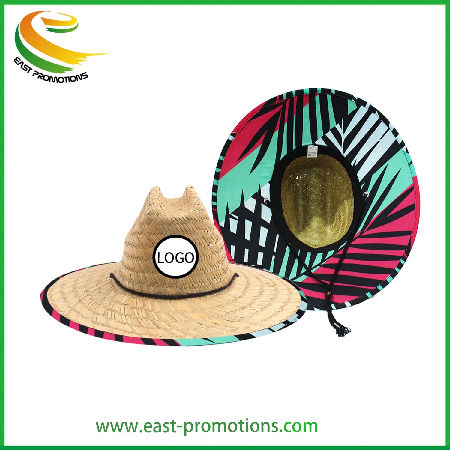 Wholesale Summer Unisex Adults Wide Brim Natural Lifeguard Straw Hat with Custom Patch Logo