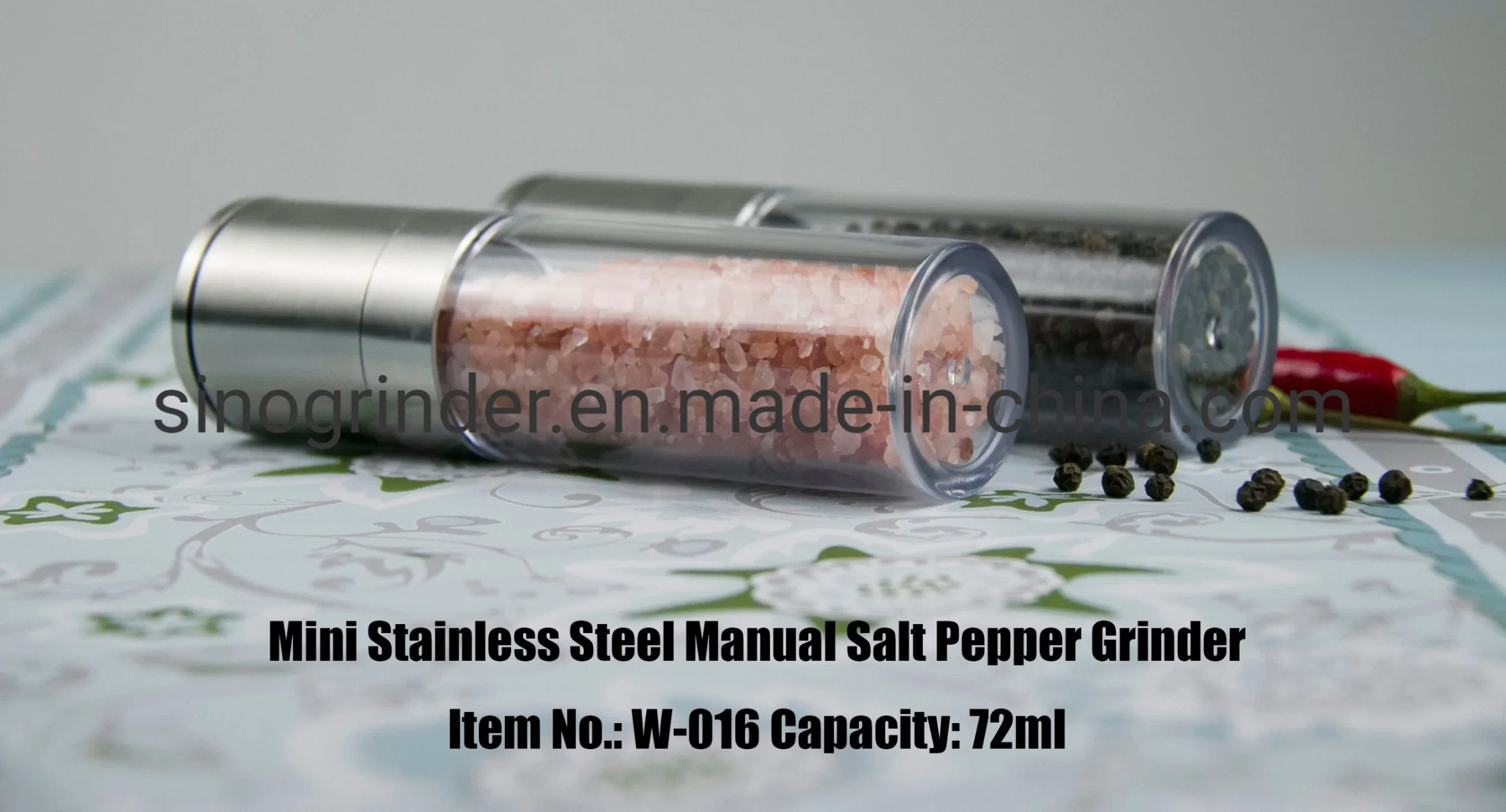 New Manual Stainless Steel Glass Salt Pepper Grinder Set with Ceramic