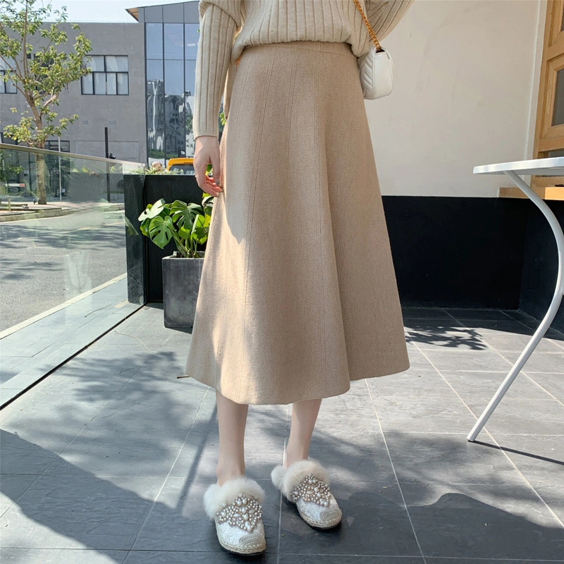 Manufacturers Knitted Half Skirt Women's 2023 Spring New Solid Color Sweater Matching Medium Length High Waist a Word Wool Skirt