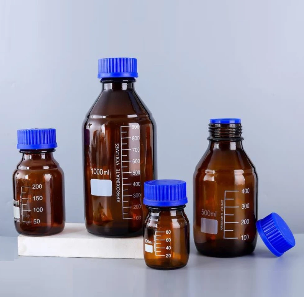 Amber Glass Round Media Storage Bottles with Gl45 Screw Cap Glass Reagent Bottle Wholesale/Supplier