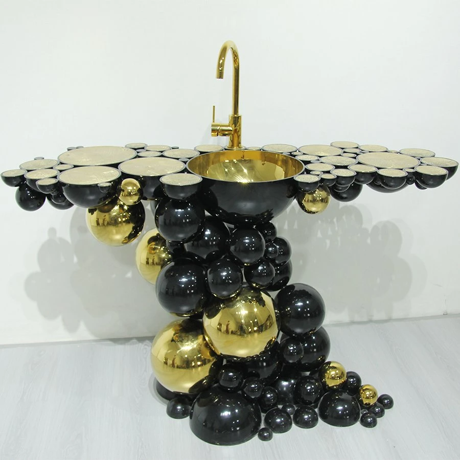 Gold Stainless Steel Washstand with Black Paint Modern Luxury Bathroom Basin and Sink Furniture